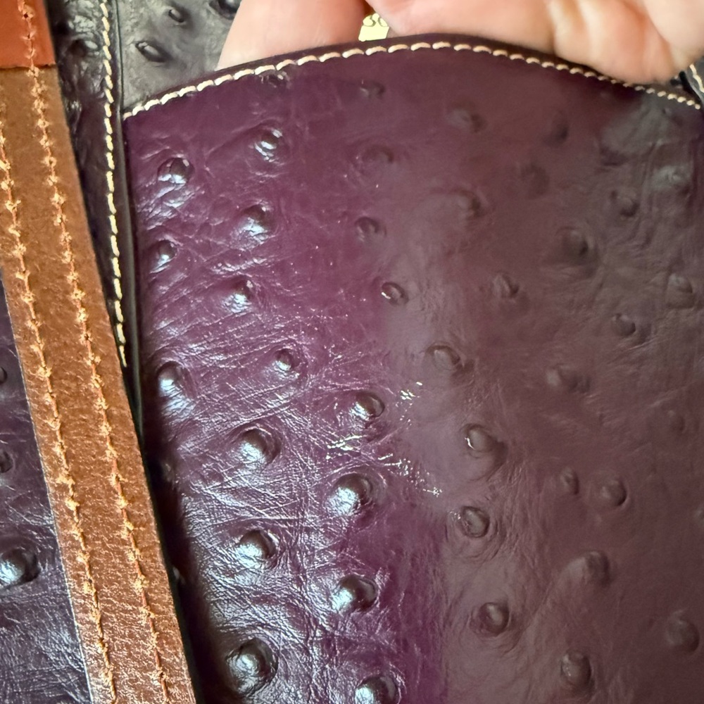 Dooney & Bourke Plum Ostrich-Embossed Tote with Brown Leather Handles - Picture 10 of 16